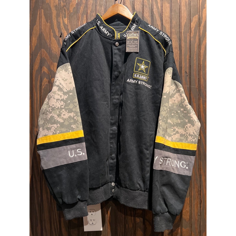 US Army Strong Bomber Jacket Black Digital Camo Varsity Military Canvas XL